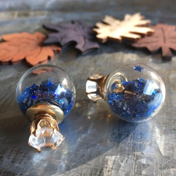 Royal Blue Star Confetti Double Stud Earrings - Picture 3 of 6